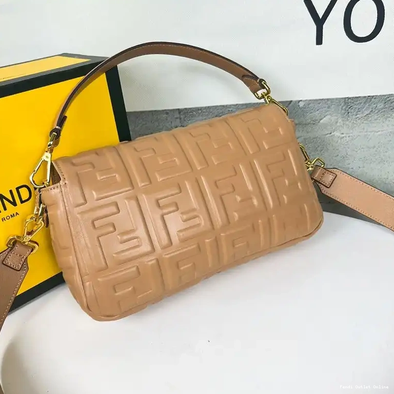 Cheap Medium FF Fendi Bag In Nappa Leather Motif Baguette Brown 0630